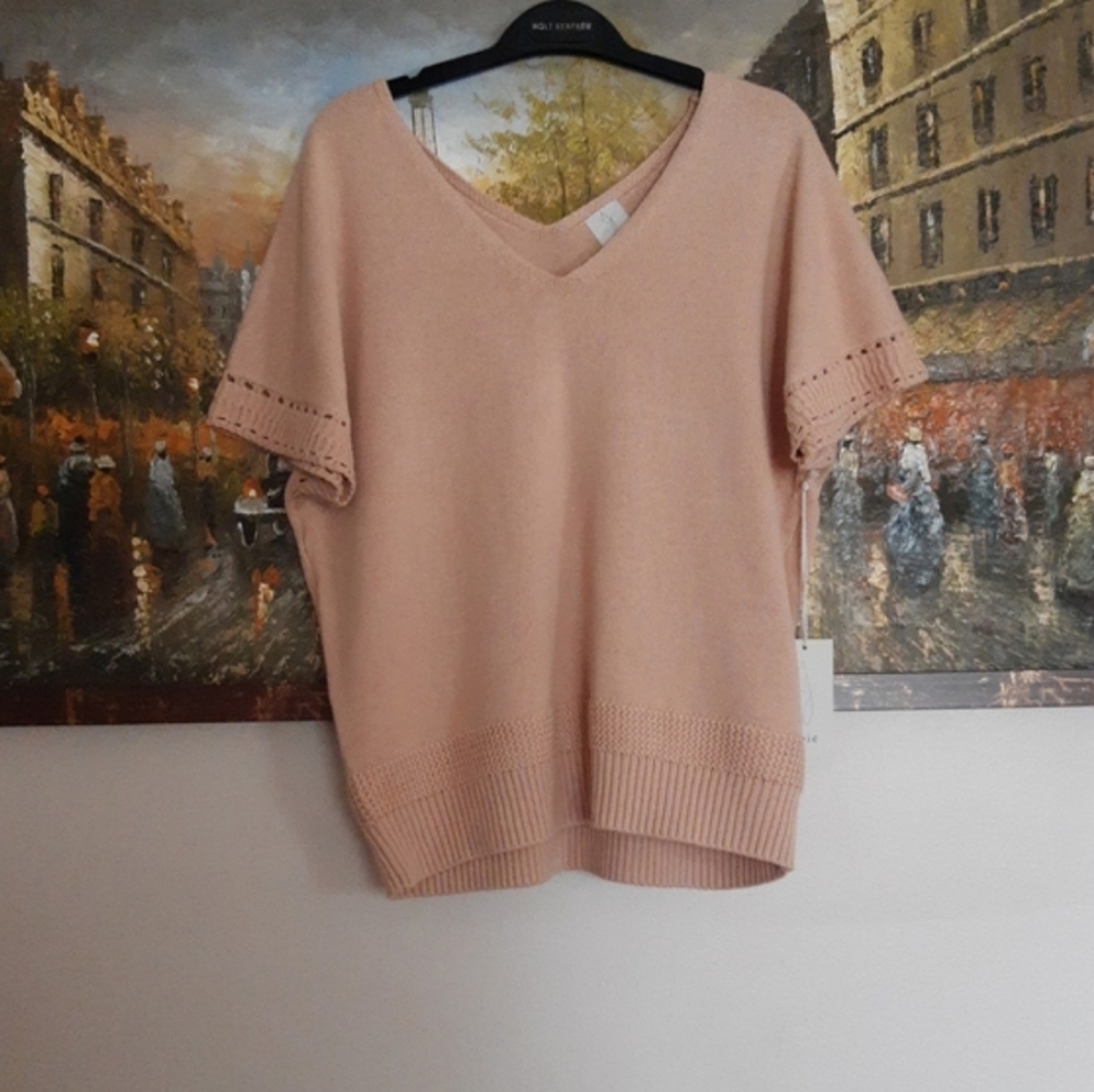 Joie Textured Knit Cotton V-Neck Jumper in Peach